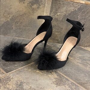 BCBG Black Heels with Feather Accent
